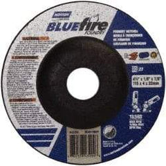 Norton - 24 Grit, 4-1/2" Wheel Diam, 1/8" Wheel Thickness, 7/8" Arbor Hole, Type 27 Depressed Center Wheel - Zirconia Alumina/Silicon Carbide Blend, T Hardness, 13,580 Max RPM, Compatible with Angle Grinder - Apex Tool & Supply