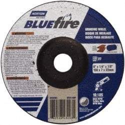 Norton - 24 Grit, 6" Wheel Diam, 1/4" Wheel Thickness, 7/8" Arbor Hole, Type 27 Depressed Center Wheel - Zirconia Alumina, S Hardness, 10,185 Max RPM, Compatible with Angle Grinder - Apex Tool & Supply