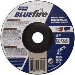 Norton - 24 Grit, 6" Wheel Diam, 1/4" Wheel Thickness, 7/8" Arbor Hole, Type 27 Depressed Center Wheel - Zirconia Alumina, S Hardness, 10,185 Max RPM, Compatible with Angle Grinder - Apex Tool & Supply