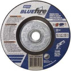 Norton - 24 Grit, 4-1/2" Wheel Diam, 1/4" Wheel Thickness, Type 27 Depressed Center Wheel - Zirconia Alumina, S Hardness, 13,580 Max RPM, Compatible with Angle Grinder - Apex Tool & Supply