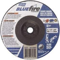 Norton - 24 Grit, 4" Wheel Diam, 1/4" Wheel Thickness, 3/8" Arbor Hole, Type 27 Depressed Center Wheel - Zirconia Alumina/Silicon Carbide Blend, T Hardness, 15,280 Max RPM, Compatible with Angle Grinder - Apex Tool & Supply