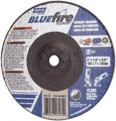 Norton - 24 Grit, 4" Wheel Diam, 1/4" Wheel Thickness, 5/8" Arbor Hole, Type 27 Depressed Center Wheel - Zirconia Alumina/Silicon Carbide Blend, T Hardness, 15,280 Max RPM, Compatible with Angle Grinder - Apex Tool & Supply