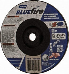 Norton - 30 Grit, 4" Wheel Diam, 1/8" Wheel Thickness, 3/8" Arbor Hole, Type 27 Depressed Center Wheel - Zirconia Alumina, U Hardness, 15,280 Max RPM, Compatible with Angle Grinder - Apex Tool & Supply