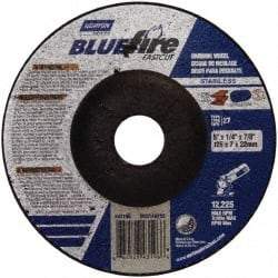 Norton - 24 Grit, 5" Wheel Diam, 1/4" Wheel Thickness, 7/8" Arbor Hole, Type 27 Depressed Center Wheel - Zirconia Alumina, S Hardness, 12,225 Max RPM, Compatible with Angle Grinder - Apex Tool & Supply