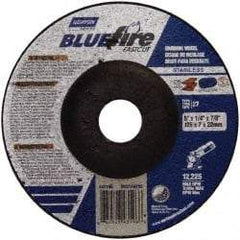 Norton - 24 Grit, 5" Wheel Diam, 1/4" Wheel Thickness, 7/8" Arbor Hole, Type 27 Depressed Center Wheel - Zirconia Alumina, S Hardness, 12,225 Max RPM, Compatible with Angle Grinder - Apex Tool & Supply