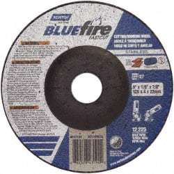 Norton - 30 Grit, 5" Wheel Diam, 1/8" Wheel Thickness, 7/8" Arbor Hole, Type 27 Depressed Center Wheel - Zirconia Alumina, U Hardness, 12,225 Max RPM, Compatible with Angle Grinder - Apex Tool & Supply