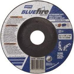 Norton - 30 Grit, 4-1/2" Wheel Diam, 1/8" Wheel Thickness, 7/8" Arbor Hole, Type 27 Depressed Center Wheel - Zirconia Alumina, T Hardness, 13,580 Max RPM, Compatible with Angle Grinder - Apex Tool & Supply