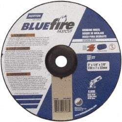 Norton - 24 Grit, 9" Wheel Diam, 1/4" Wheel Thickness, 7/8" Arbor Hole, Type 27 Depressed Center Wheel - Zirconia Alumina, S Hardness, 6,600 Max RPM, Compatible with Angle Grinder - Apex Tool & Supply