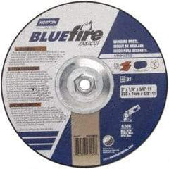 Norton - 24 Grit, 9" Wheel Diam, 1/4" Wheel Thickness, Type 27 Depressed Center Wheel - Zirconia Alumina, S Hardness, 6,600 Max RPM, Compatible with Angle Grinder - Apex Tool & Supply