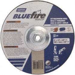 Norton - 30 Grit, 9" Wheel Diam, 1/8" Wheel Thickness, Type 27 Depressed Center Wheel - Zirconia Alumina, T Hardness, 6,600 Max RPM, Compatible with Angle Grinder - Apex Tool & Supply