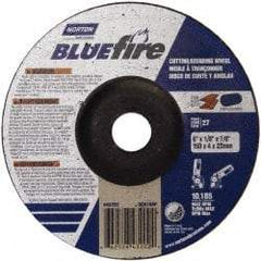 Norton - 30 Grit, 6" Wheel Diam, 1/8" Wheel Thickness, 7/8" Arbor Hole, Type 27 Depressed Center Wheel - Zirconia Alumina, U Hardness, 10,185 Max RPM, Compatible with Angle Grinder - Apex Tool & Supply