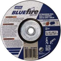 Norton - 30 Grit, 6" Wheel Diam, 1/8" Wheel Thickness, Type 27 Depressed Center Wheel - Zirconia Alumina, U Hardness, 10,185 Max RPM, Compatible with Angle Grinder - Apex Tool & Supply