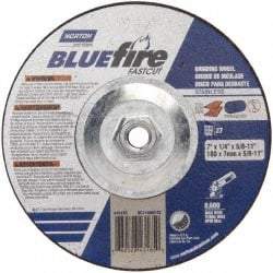 Norton - 24 Grit, 7" Wheel Diam, 1/4" Wheel Thickness, Type 27 Depressed Center Wheel - Zirconia Alumina, S Hardness, 8,600 Max RPM, Compatible with Angle Grinder - Apex Tool & Supply