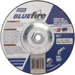 Norton - 24 Grit, 7" Wheel Diam, 1/4" Wheel Thickness, Type 27 Depressed Center Wheel - Zirconia Alumina, S Hardness, 8,600 Max RPM, Compatible with Angle Grinder - Apex Tool & Supply