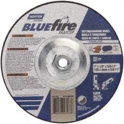 Norton - 30 Grit, 7" Wheel Diam, 1/8" Wheel Thickness, Type 27 Depressed Center Wheel - Zirconia Alumina, T Hardness, 8,600 Max RPM, Compatible with Angle Grinder - Apex Tool & Supply