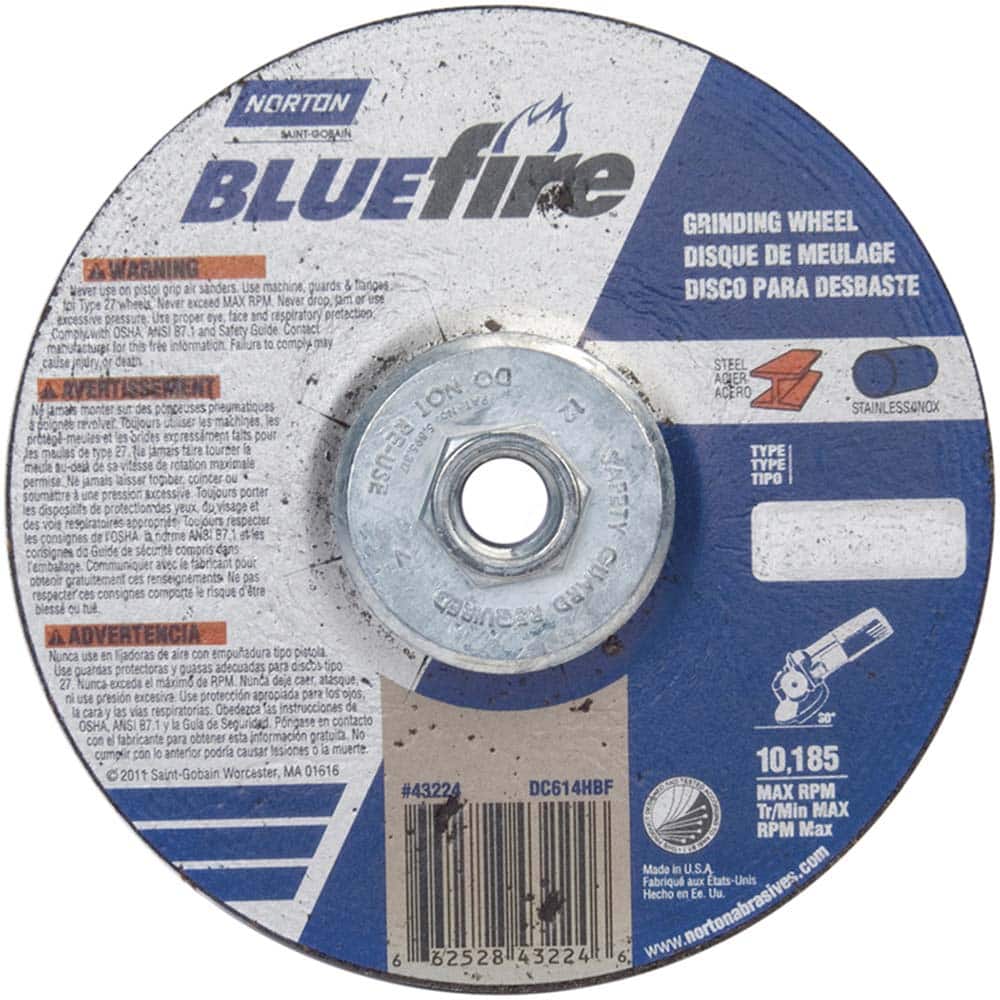 Norton - 24 Grit, 6" Wheel Diam, 1/4" Wheel Thickness, Type 27 Depressed Center Wheel - Apex Tool & Supply