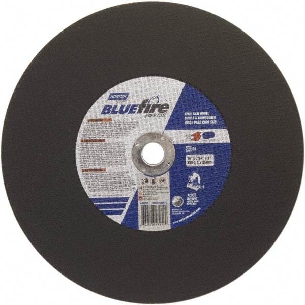 Norton - 14" 36 Grit Zirconia Alumina Cutoff Wheel - 7/64" Thick, 1" Arbor, 4,365 Max RPM, Use with Stationary Tools - Apex Tool & Supply