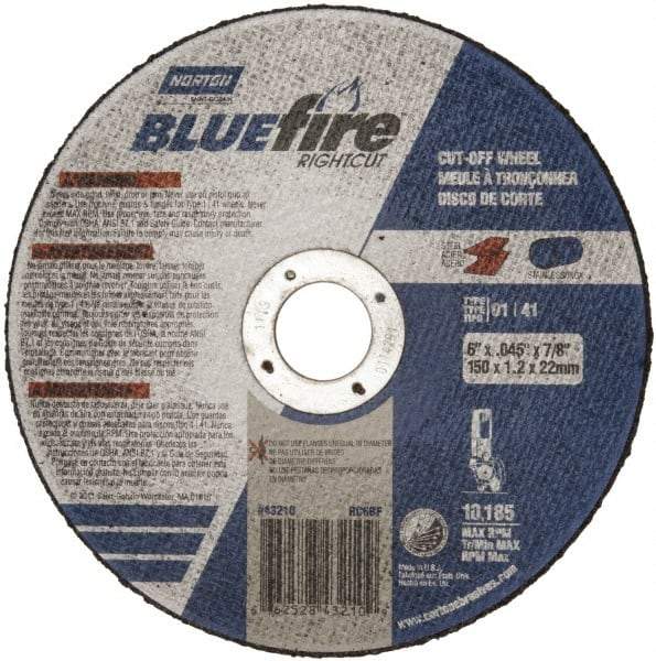 Norton - 6" 36 Grit Zirconia Alumina Cutoff Wheel - 1/16" Thick, 7/8" Arbor, 10,185 Max RPM, Use with Angle Grinders - Apex Tool & Supply