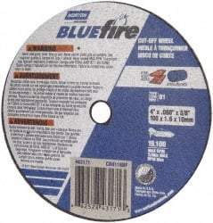 Norton - 4" 46 Grit Zirconia Alumina Cutoff Wheel - 0.035" Thick, 3/8" Arbor, 19,100 Max RPM, Use with Angle Grinders - Apex Tool & Supply