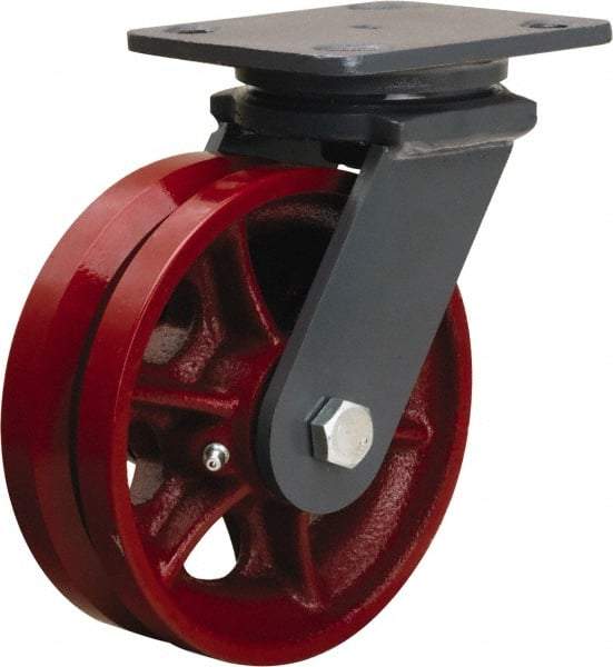 Hamilton - 6" Diam x 2" Wide, Iron Swivel Caster - 1,000 Lb Capacity, Top Plate Mount, 4" x 5" Plate, Straight Roller Bearing - Apex Tool & Supply