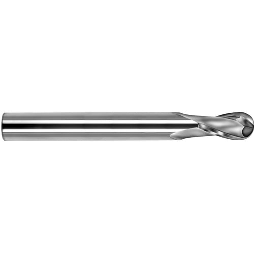 14 mm Dia. × 16 mm Shank × 35 mm DOC × 120 mm OAL, Carbide Uncoated, Spiral , 2 Flute, 25° Helix, Ballnose End Mill - Exact Industrial Supply