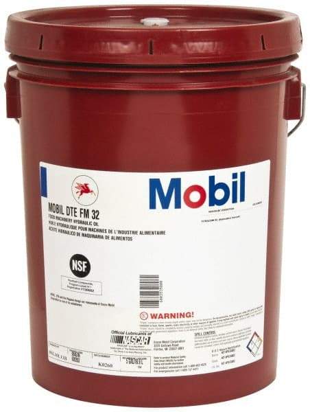 Mobil - 5 Gal Pail Mineral Hydraulic Oil - ISO 32, 31.9 cSt at 40°C & 5.5 cSt at 100°F, Food Grade - Apex Tool & Supply