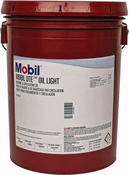 Mobil - 5 Gal Pail Mineral Circulating Oil - SAE 10, ISO 32, 31 cSt at 40°C & 5.5 cSt at 100°F - Apex Tool & Supply