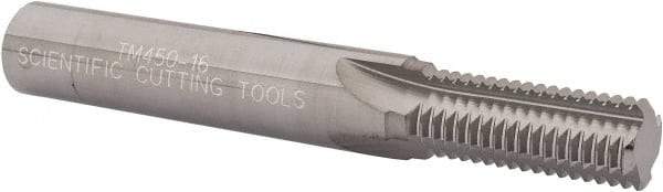 Scientific Cutting Tools - 9/16-16 Thread, 1/2" Shank Diam, Bright Coating, Solid Carbide Straight Flute Thread Mill - 4 Flutes, 3-1/2" OAL, 9/16" Min Noml Diameter - Apex Tool & Supply