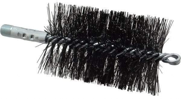 Schaefer Brush - 4-1/2" Brush Length, 3" Diam, Double Stem, Double Spiral Tube Brush - 7-1/2" Long, Tempered Steel Wire, 1/4" NPT Male Connection - Apex Tool & Supply