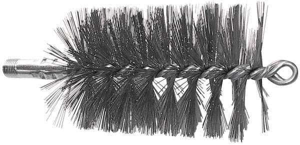 Schaefer Brush - 4-1/2" Brush Length, 2-3/4" Diam, Double Stem, Single Spiral Tube Brush - 7-1/4" Long, Stainless Steel, 1/4" NPSM Male Connection - Apex Tool & Supply