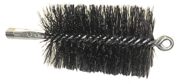 Schaefer Brush - 4-1/2" Brush Length, 5-1/2" Diam, Double Stem, Double Spiral Tube Brush - 7-1/2" Long, Tempered Steel Wire, 1/4" NPT Male Connection - Apex Tool & Supply