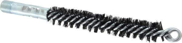 Schaefer Brush - 4-1/2" Brush Length, 3/4" Diam, Double Stem, Double Spiral Tube Brush - 7-1/2" Long, Tempered Steel Wire, 1/4" NPT Male Connection - Apex Tool & Supply
