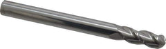 Accupro - 3/8" Diam, 1" LOC, 3 Flute Solid Carbide Ball End Mill - Uncoated, Single End, 4" OAL, 3/8" Shank Diam, Spiral Flute - Apex Tool & Supply