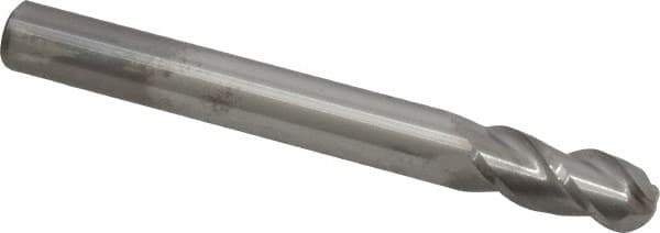 Accupro - 7/16" Diam, 1" LOC, 3 Flute Solid Carbide Ball End Mill - Uncoated, Single End, 4" OAL, 7/16" Shank Diam, Spiral Flute - Apex Tool & Supply