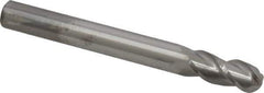 Accupro - 7/16" Diam, 1" LOC, 3 Flute Solid Carbide Ball End Mill - Uncoated, Single End, 4" OAL, 7/16" Shank Diam, Spiral Flute - Apex Tool & Supply