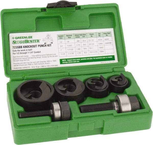 Greenlee - 11 Piece, 1" Punch Hole Diam, Manual Knockout Set - Round Punch, 10 Gage Mild Steel - Apex Tool & Supply