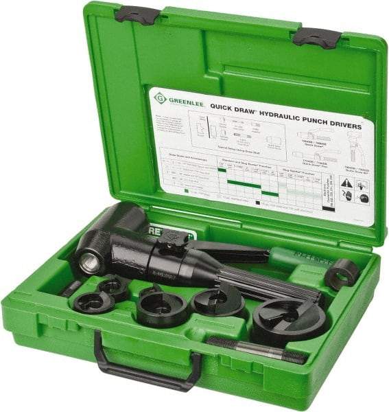 Greenlee - 9 Piece, 2" Punch Hole Diam, Hydraulic Punch Driver Kit - Round Punch, 10 Gage Mild Steel - Apex Tool & Supply