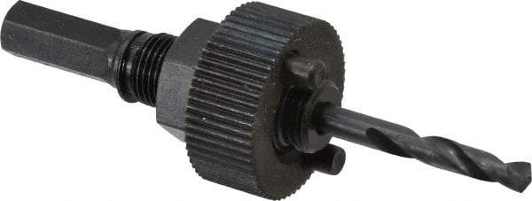 Greenlee - 6 to 1-1/4" Tool Diam Compatibility, Hex Shank, Steel Integral Pilot Drill, Hole Cutting Tool Arbor - 1/2" Min Chuck, Threaded Shank Attachment, For Carbide-Grit Hole Saws, Greenlee Bimetal Hole Saws, Recessed Light Hole Saws - Apex Tool & Supply