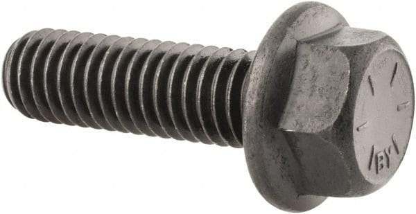 Value Collection - 3/8-16 UNC, 1-1/4" Length Under Head, Hex Drive Flange Bolt - 1-1/4" Thread Length, Grade 8 Alloy Steel, Smooth Flange, Phosphate & Oil Finish - Apex Tool & Supply