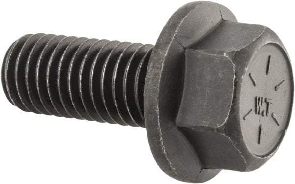 Value Collection - 1/2-13 UNC, 1-1/4" Length Under Head, Hex Drive Flange Bolt - 1-1/4" Thread Length, Grade 8 Alloy Steel, Smooth Flange, Phosphate & Oil Finish - Apex Tool & Supply