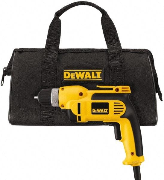 DeWALT - 3/8" Keyless Chuck, 2,500 RPM, Pistol Grip Handle Electric Drill - 8 Amps, Reversible, Includes Kit Box - Apex Tool & Supply