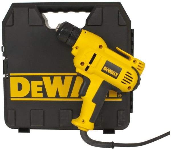 DeWALT - 3/8" Keyless Chuck, 2,500 RPM, Pistol Grip Handle Electric Drill - 8 Amps, Reversible, Includes Kit Box - Apex Tool & Supply