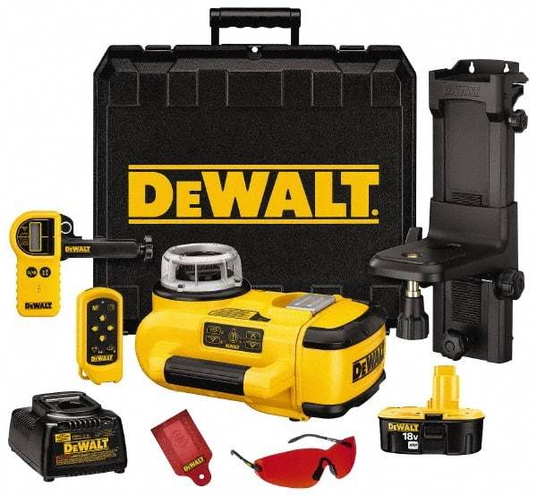 DeWALT - 200' (Interior) & 2,000' (Exterior) Measuring Range, 1/8" at 100' & 3mm at 31m Accuracy, Self-Leveling Rotary Laser with Detector - ±5° Self Leveling Range, 60, 250 & 600 RPM, 1 Beam, 18 Volt XRP Battery Included - Apex Tool & Supply