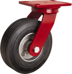 Hamilton - 8" Diam x 2" Wide, Rubber Swivel Caster - 500 Lb Capacity, Top Plate Mount, 4-1/2" x 6-1/2" Plate, Straight Roller Bearing - Apex Tool & Supply
