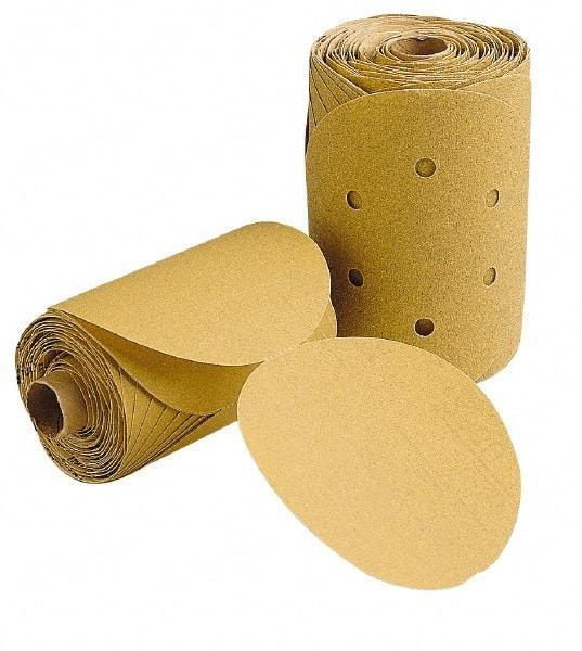3M - 5" Diam, 120 Grit FEPA, Aluminum Oxide Adhesive PSA Disc - Fine Grade, Gold, F Weighted Backing, Flexible, Use with Random Orbital Sanders - Apex Tool & Supply