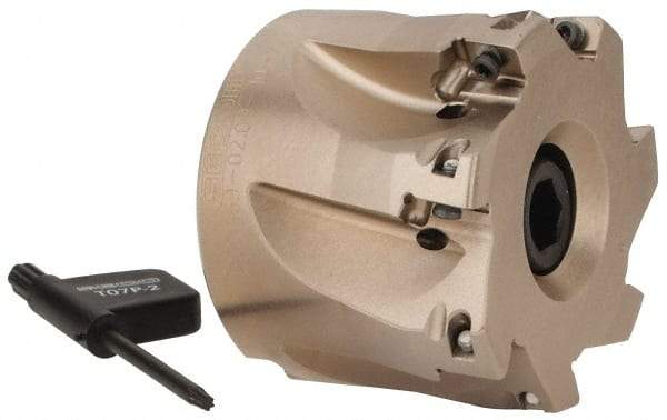 Seco - 7 Inserts, 2" Cut Diam, 3/4" Arbor Diam, 0.354" Max Depth of Cut, Indexable Square-Shoulder Face Mill - 0° Lead Angle, 1.575" High, XO.X 10T3.. Insert Compatibility, Through Coolant, Series Turbo 10 - Apex Tool & Supply