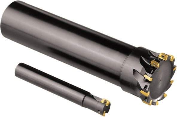 Seco - 12mm Cut Diam, 5mm Max Depth of Cut, 12mm Shank Diam, 80mm OAL, Indexable Square Shoulder End Mill - XO.. 0602 Inserts, Cylindrical Shank, 90° Lead Angle, Through Coolant, Series Nano Turbo - Apex Tool & Supply