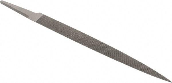 Grobet - 6" Standard Precision Swiss Pattern Barrette File - Double Cut, 23/32" Width Diam x 5/32" Thick, With Tang - Apex Tool & Supply