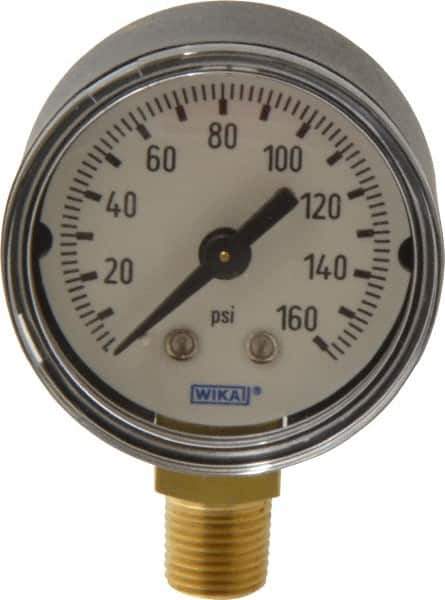 Wika - 1-1/2" Dial, 1/8 Thread, 0-160 Scale Range, Pressure Gauge - Lower Connection Mount, Accurate to 3-2-3% of Scale - Apex Tool & Supply