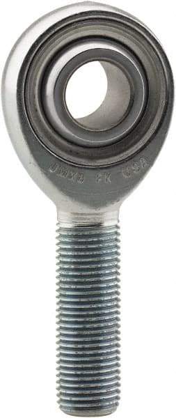 Made in USA - 1/4" ID, 3/4" Max OD, 5,262 Lb Max Static Cap, Plain Male Spherical Rod End - 1/4-28 LH, 1" Shank Length, Alloy Steel with Steel Raceway - Apex Tool & Supply